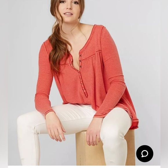 FREE PEOPLE WE THE FREE Kai Thermal Henley Top Size XS Oversized - Picture 1 of 16